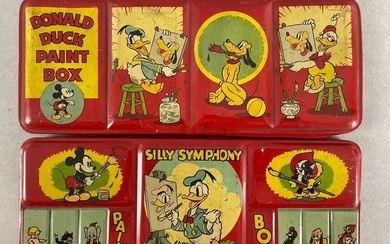 Group of 2 Vintage Walt Disney Donald Duck Paint Box Sets