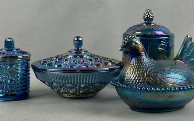 Group of 4 Carnival Glass Containers
