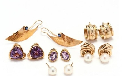 Group of Gold and Gem-Set Earrings