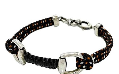 Gucci Bracelet Black Silver Orange Horsebit Breath Leather String 925 GUCCI SV925 Dot Rope Women's