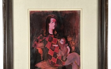 Gustav Likan "Mother & Child" Acrylic On Paper