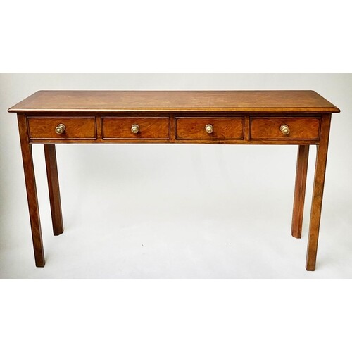 HALL TABLE, George III design burr walnut with four drawers,...