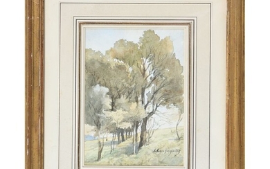 HARPIGNIES Henri. (1819-1916). « Paysage avec des arbres ». Aquarelle signée. H.18 L.13.