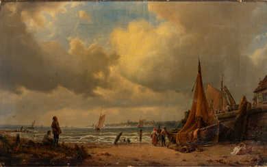 HEINRICH FRIEDRICH TANK (1808-1872). Beach with fishing boats.