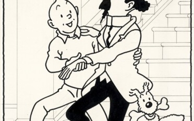 HERGÉ STUDIOS Tintin et le Professeur Tournesol en train de danser