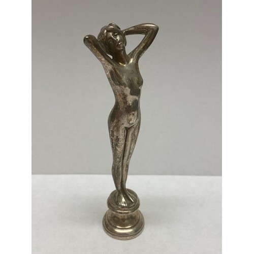Hallmarked silver figure of a nude art nouveau lady on plint...