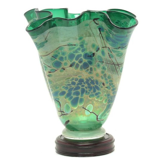 Hand Blown Cased Green Glass Vase.