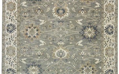 Hand-Knotted Taupe Floral Osh Chobi 9X12 Peshawar Oriental Rug Large Wool Carpet