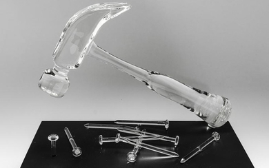 Hans Frabel "Hammer and Nails" Glass Sculpture