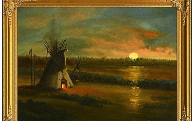 Heinie Hartwig Oil Painting On Board Native American Western Landscape Signed