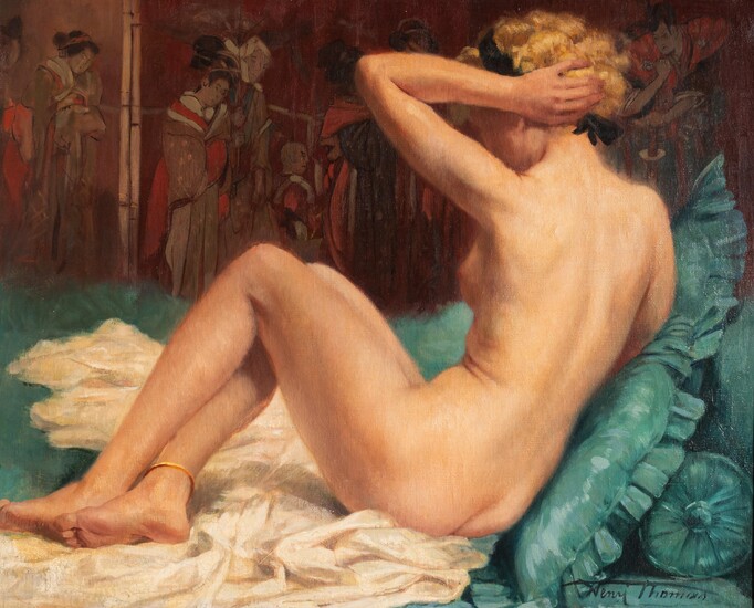 Henri Joseph Thomas (1878-1972), reclining female nude, oil on canvas, 60 x 73 cm