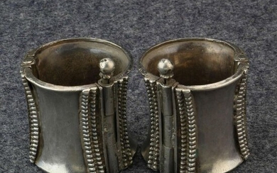 India, probably Radjasthan, pair of heavy solid silver...