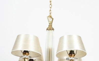 JACQUES ADNET STYLE BRASS LUCITE CHANDELIER C1960