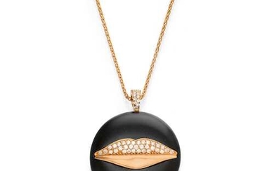 JET, DIAMOND AND GOLD PENDANT WITH CHAIN, ENIGMA, BY GIANNI BULGARI.