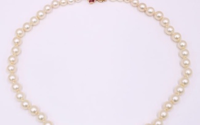 JEWELRY. 14kt Gold, Pearl and Ruby Necklace.