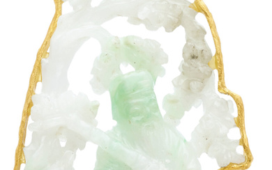 Jadeite Jade, Gold Pendant Stones: Carved jadeite jade Metal:...
