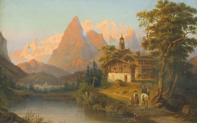 Jaeckel, Heinrich Karl, Das Wetterhorn im Abendrot, von Meiringen aus gesehen