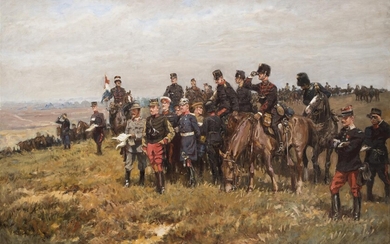 Jan Hoynck van Papendrecht (1858-1933), 'Manoeuvre met vreemde officieren', gesigneerd en gedateerd...