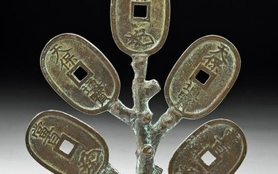 Japanese Edo Bronze Tenpo Tsuho Coin Money Tree