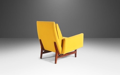 Jens Risom Model No. 2118 Lounge Chair in Original Yellow Upholstery on a Walnut Frame USA