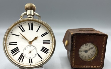 Junghans japanned steel and brass miniature travel alarm clo...