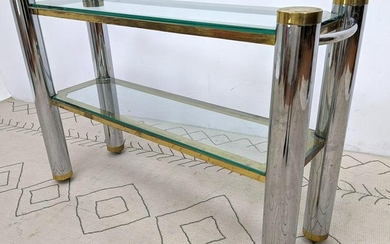 Karl Springer Attributed Console Table. Brass and Stee