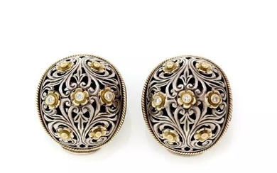 Konstantino Diamond 925 Silver 18k Gold Floral Dome Clip On Earrings