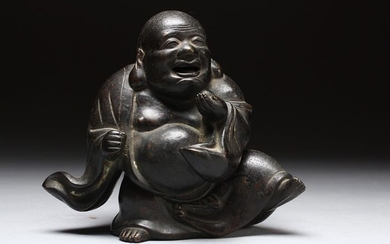 Koro, Okimono (1) - Bronze - Very fine buddhist censer of Budai, signed - Japan - Meiji period (1868-1912)