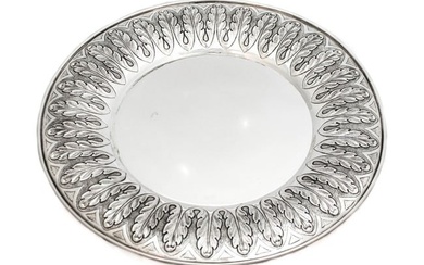 LARGE ITALIAN 925 STERLING SILVER HANDMADE LEAF MATTE & SHINY ROUND TRAY