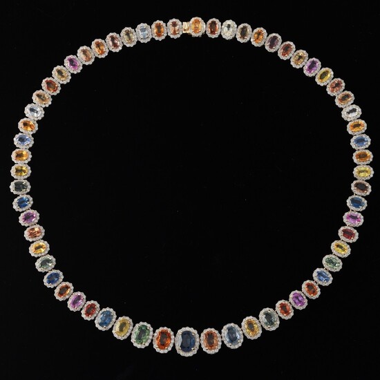 Ladies' 40 ct Multicolor Sapphire and Diamond Necklace, SGL Report