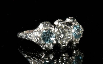 Ladies Antique Platinum, Diamond and Aquamarine Ring