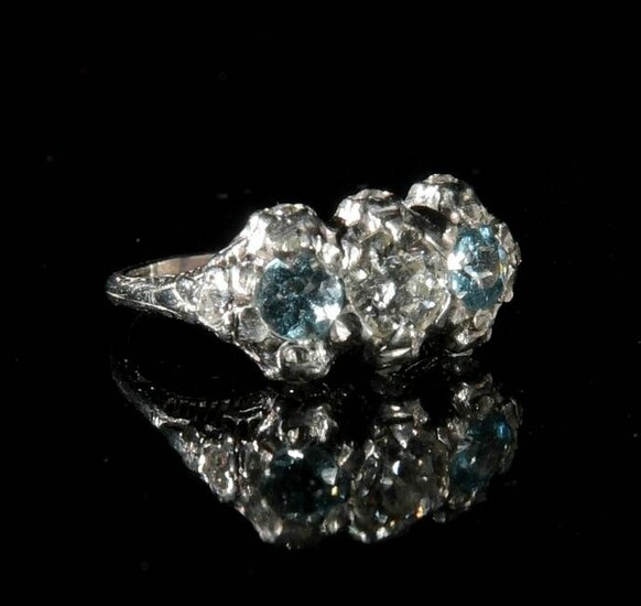 Ladies Antique Platinum, Diamond and Aquamarine Ring