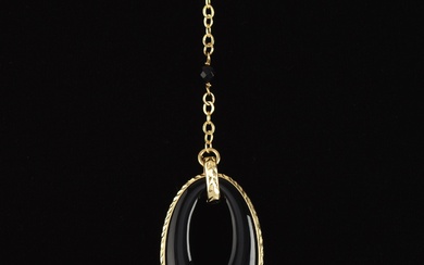 Ladies' Italian Gold and Black Onyx Lavaliere Necklace