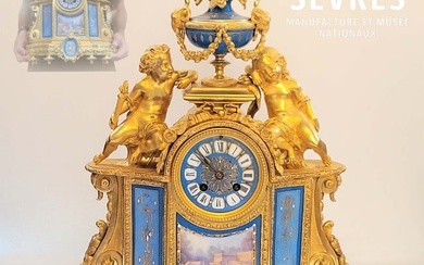Large 19th C. Sevres Gilt Bronze And Porcelain Mantle Clock