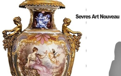 Large 19th C. Sevres Porcelain & Bronze Lidded Vase / Centerpiece, Signed