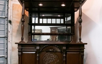 Large Carved Mahogany Tudor Style Canopy Bar