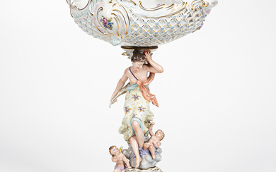 Large Dresden Porcelain Figural Two-part Centerpiece