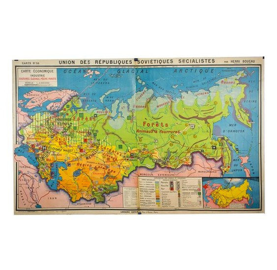 Large French map of the USSR /URSS 1970 school aid