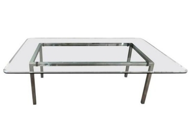 Large Rectangular Glass and Chrome Dining Table