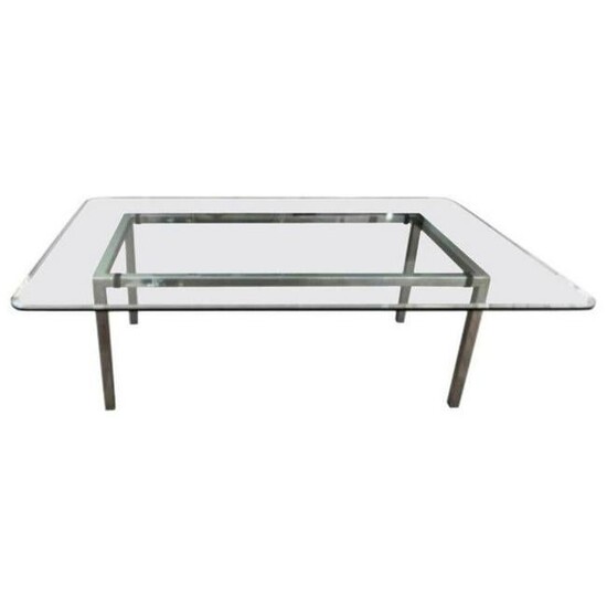 Large Rectangular Glass and Chrome Dining Table