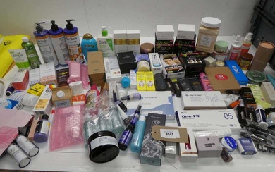 Large bag of toiletries including cleanser, body lotion, hair products....
