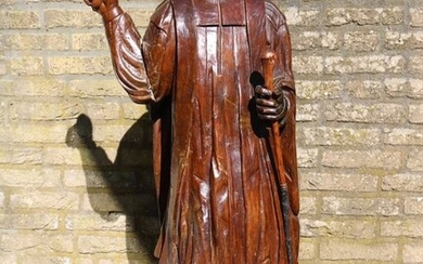 Large statue saint on dragon - 110 cm - Wood - Circa 1700