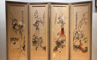 Late Qing and Republic of China. Exquisite Xiang Embroidery Screen