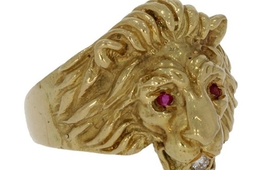 Leeuwenkop - 14 kt. Gold - Ring Diamond - Ruby