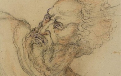Léonard Sarluis, French 1874-1949- Study of a man's head and shoulders, turned to the left (recto); study of a man's downcast head and shoulders (verso); pencil and coloured chalks, signed and inscribed lower edge, 35 x 24 .5 cm Provenance: Private...