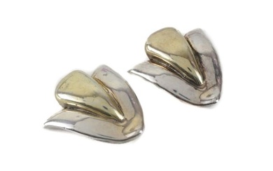 Lg Vintage Israel Bat Ami Sterling Silver Modernist Clip on Earrings 1.75in. x 1.5