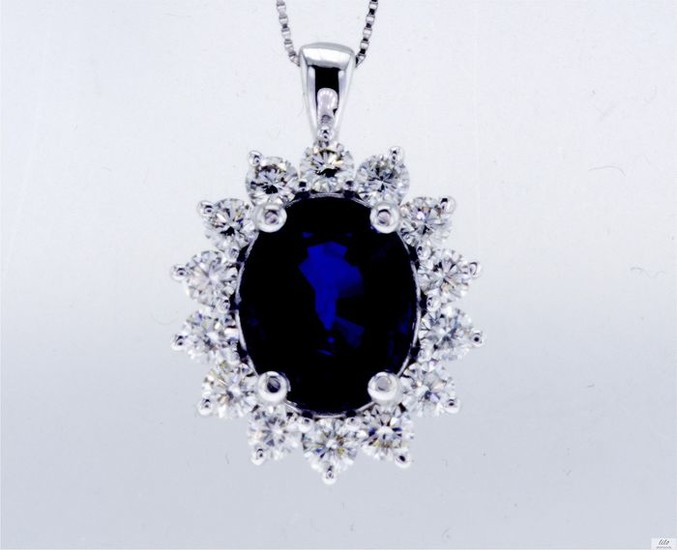 Lilo Diamonds - 18 kt. White gold - Pendant - 5.94 ct Sapphire - Diamond