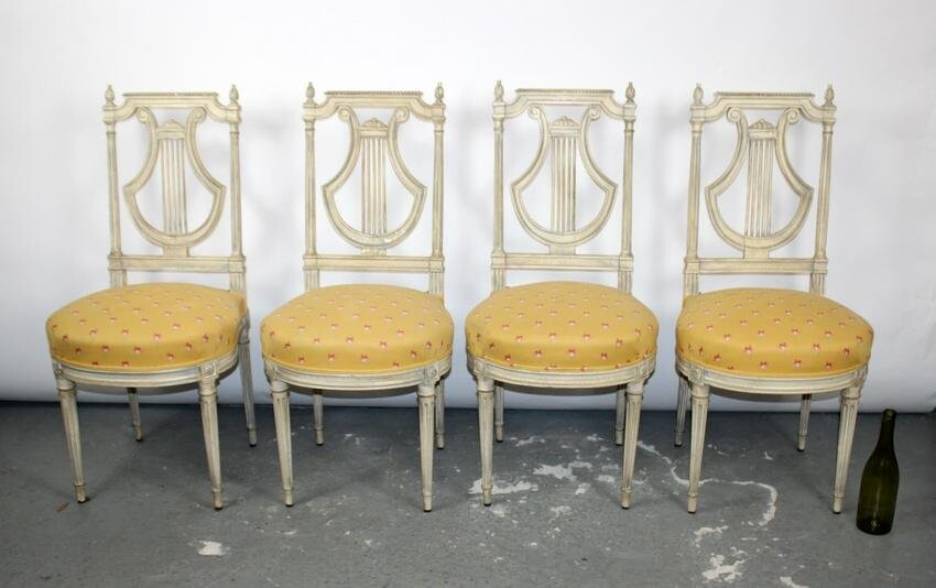 Lot of 4 French Louis XVI style lyre back chairs