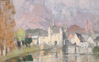 Louis-Marie DESIRE-LUCAS (1869-1949) "Château d'Espalion, brume matinale", Huile sur toile signée en bas à gauche,...
