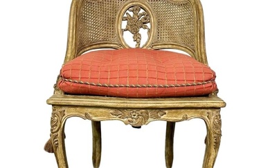 Louis XV Style Boudoir Chair, Vanity or Hall Chair, Tufted Pillow and Tassels